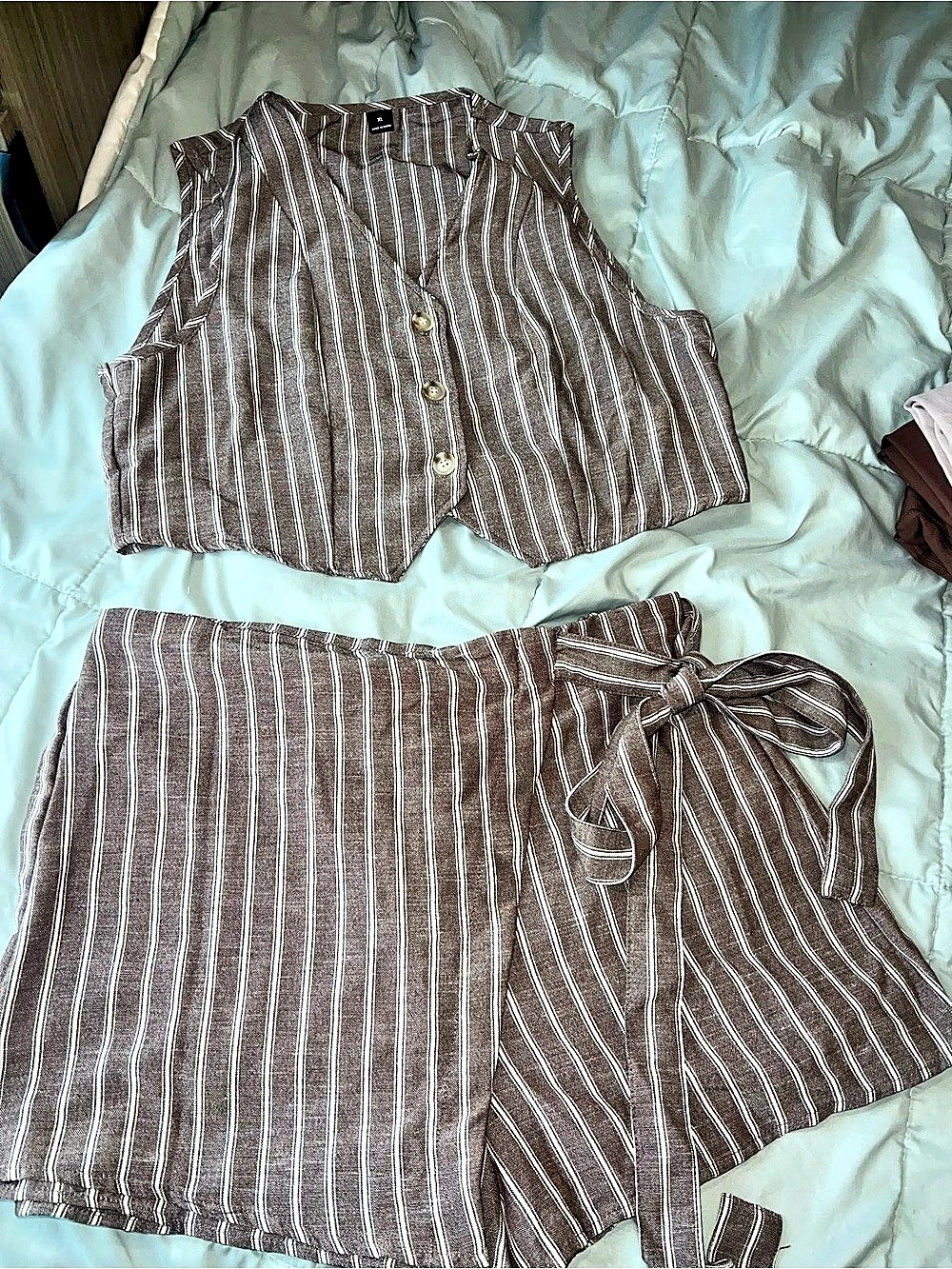 Brown & White Striped Two-Piece Set